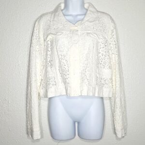 Reba Winter White Lace Long Sleeve Country Western cropped Denim Jacket XL